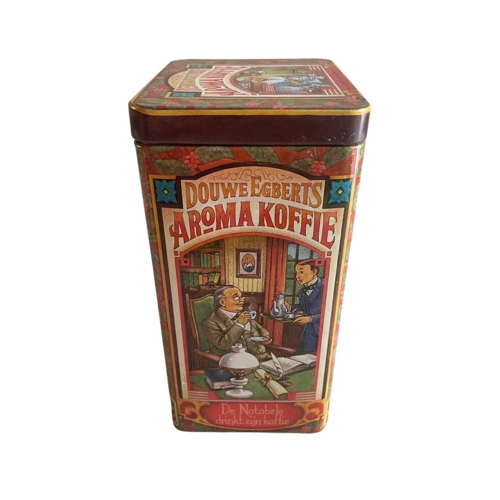 Vintage Douwe Egberts Aroma Koffie Tin De Landman Dutch Coffee Canister Blue Red